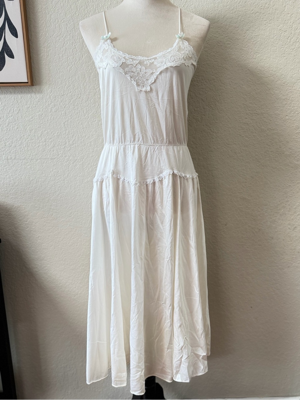 Vintage Henson Kickernick Nightgown Lace Maxi Slip Dress Ivory Nylon Rayon Sz L - Picture 2 of 12